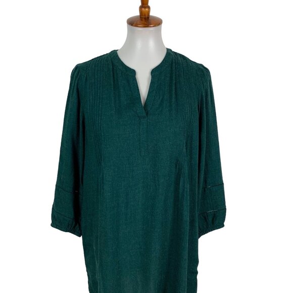 J Jill Petite Green Dress Small Long Sleeve Boho Cottagecore Modest Work Casual - Picture 2 of 6
